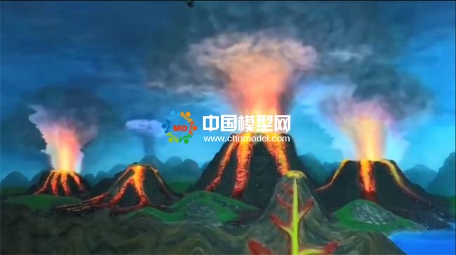 火山噴發場景沙盤模型